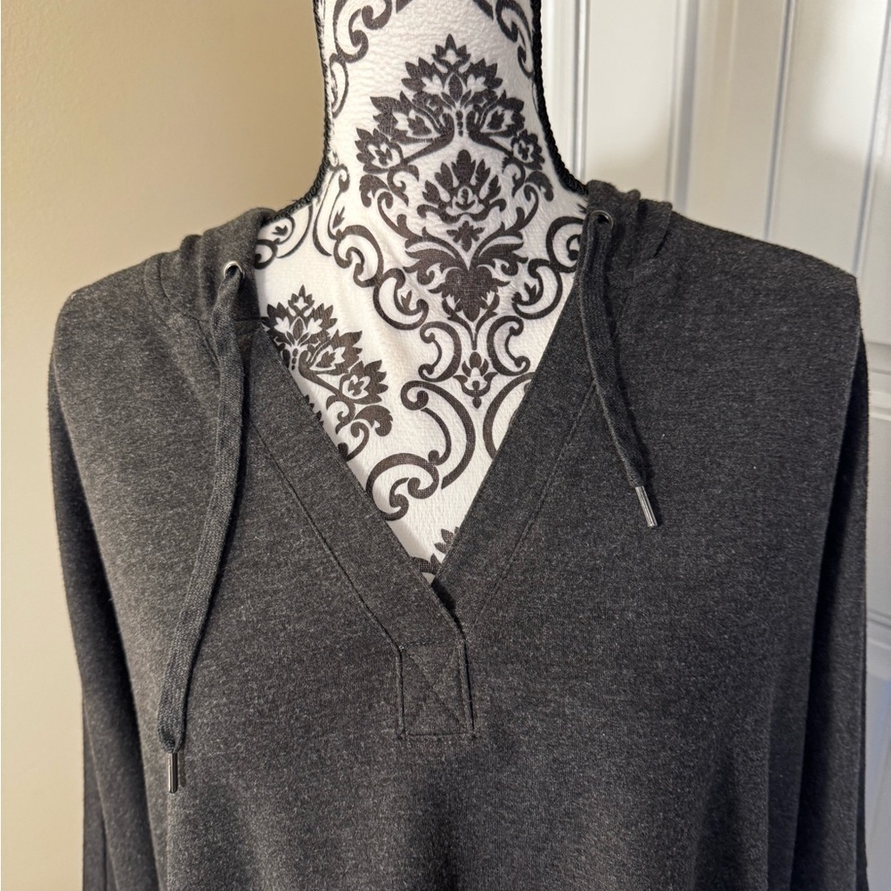 Style & Co. Charcoal V-Neck Hoodie - Picture 2 of 6